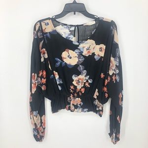 Lovestitch Blouse Black Floral Crop Top Medium